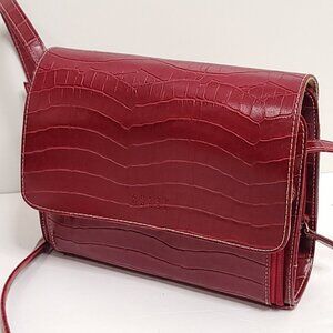 Vintage Burgengy Croc Crossbody Bag Crazy Horse Liz Claiborne Brand